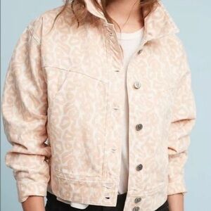 Anthropologie Light Coral & White Cheetah Print Cropped Jacket - Pilcro